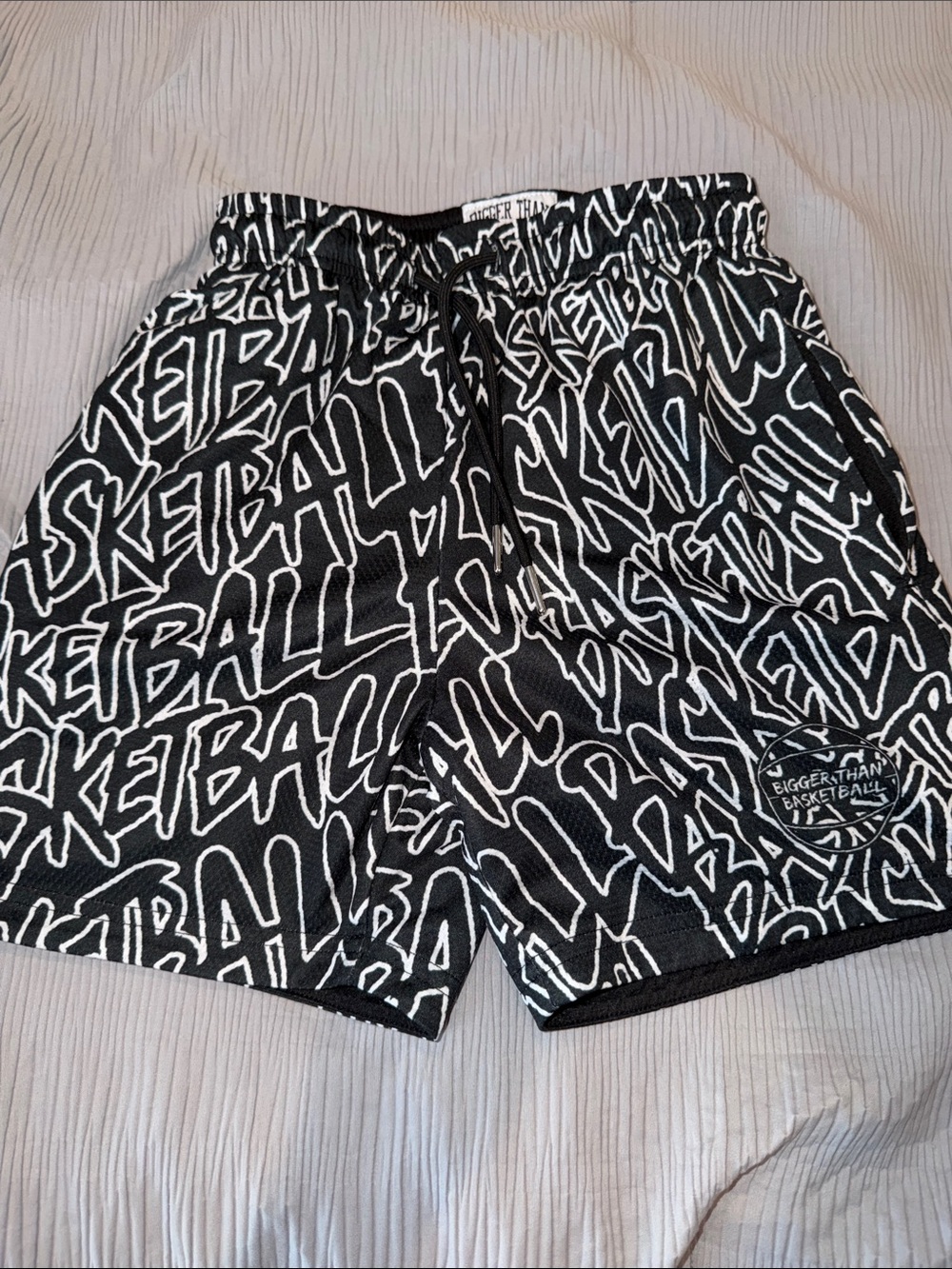 Black & White 'Basketball' Graphic Kids Athletic Shorts